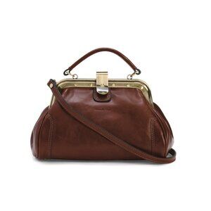 GIANNI CONTI Brown Made In Italy Leather Satchel Bag With Metal Frame